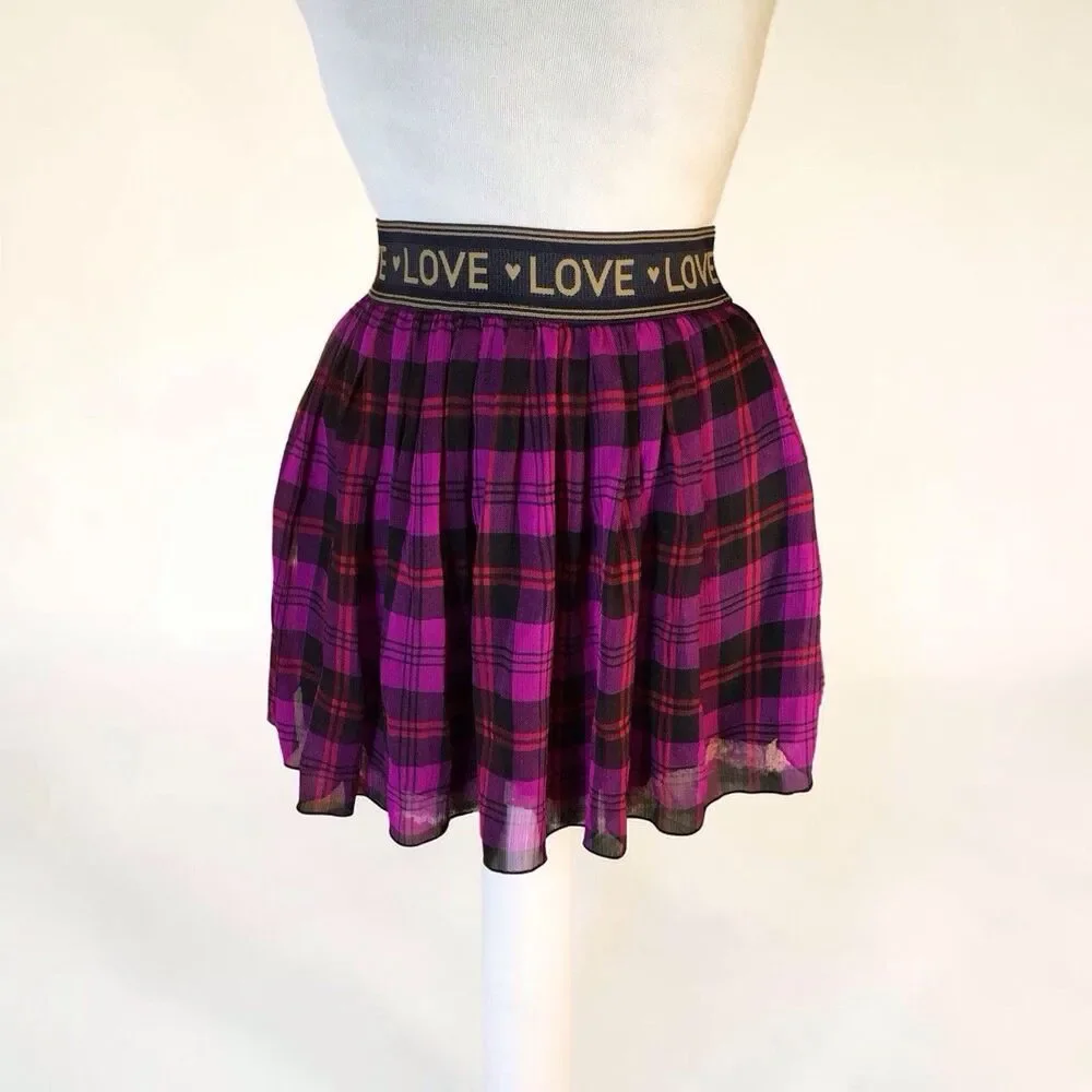 Jessica Simpson Love Skirt W/ Edged Slip Purple&Red Plaid Size Large